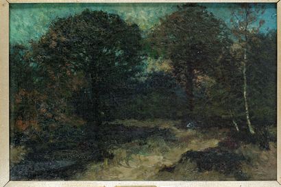 null BASTIEN Alfred (1873-1955), "Balade en forêt", fin XIXe, huile sur toile, signée,...