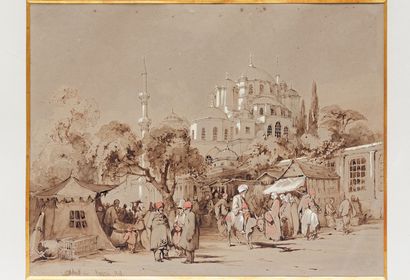 null PREZIOSI Amadeo (1816-1882), "Vue de Constantinople", 1848, encre et lavis bruns...