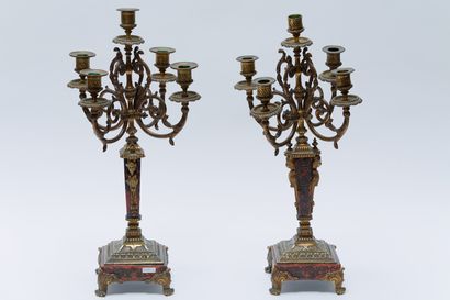 null Garniture de cheminée de style Louis XIV, fin XIXe, bois, marqueterie Boulle...