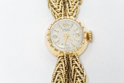 null ENICA JEWELS, montre-bracelet de dame en or jaune 18k, cadran ovale ciselé,...