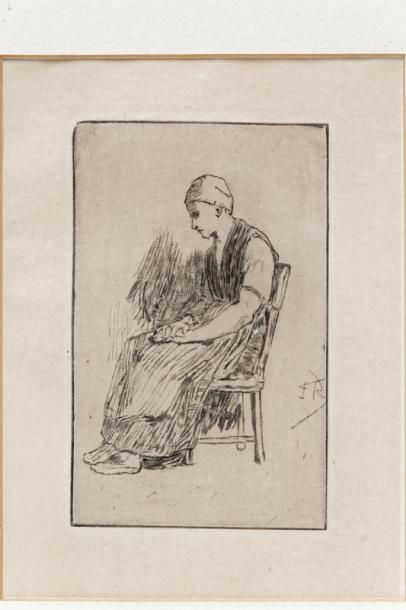 null ROPS Félicien (1833-1898), "Paysanne du Bourbonnais", XIXe, estampe sur papier...