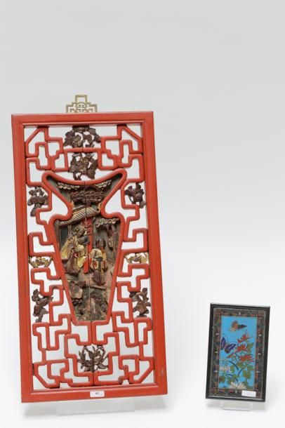 null CHINE, éléments de claustra encadrés, dynastie Qing / fin XIXe, bois sculpté...