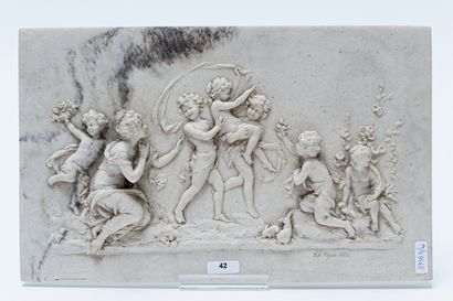 null MYERS, "Allégorie du printemps", 1882, haut-relief en marbre reconstitué, signé...