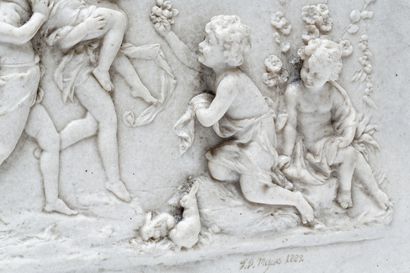 null MYERS, "Allégorie du printemps", 1882, haut-relief en marbre reconstitué, signé...