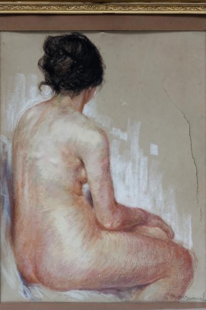 null DUMOULIN Romeo (1883-1944), "Le Bain", circa 1900, pastel sur papier, signé...