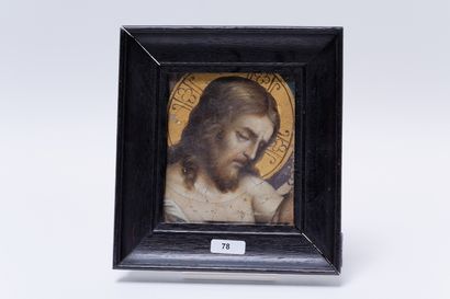 null ANONYME, "Christ", XIXe, fragment d'huile sur toile, 12x10,5 cm env. [manqu...
