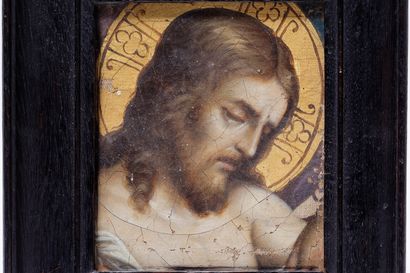 null ANONYME, "Christ", XIXe, fragment d'huile sur toile, 12x10,5 cm env. [manqu...