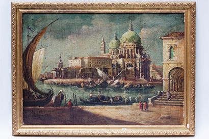 null ÉCOLE ITALIENNE, "Venise - Santa Maria della Salute", fin XIXe, huile sur toile,...
