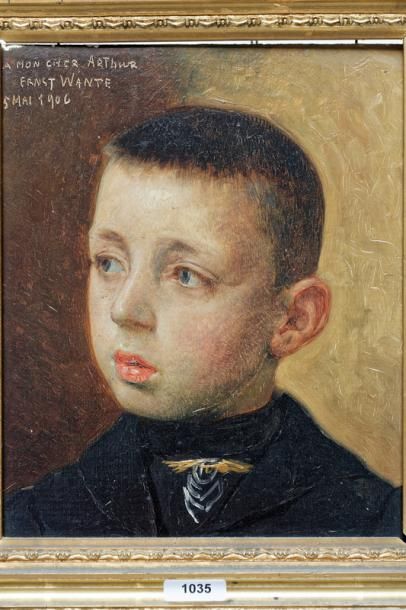 WANTE Ernest (1872-1960) "Portrait de garçon", 5 mai 1906, huile sur panneau, signée,...