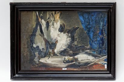 D'HAVELOOSE Marnix (1885-1973) "Nature morte aux perdrix", XXe, huile sur panneau,...