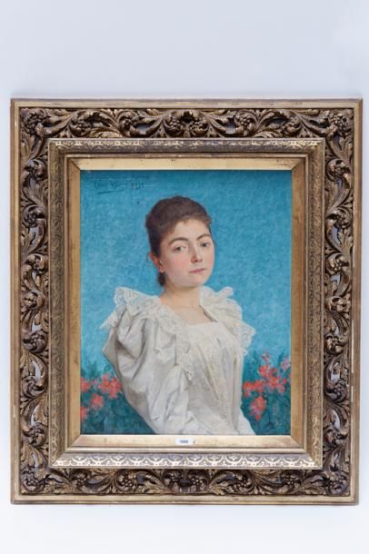 WANTE Ernest (1872-1960) "Portrait en buste d'élégante", 1894, huile sur toile, signée,...
