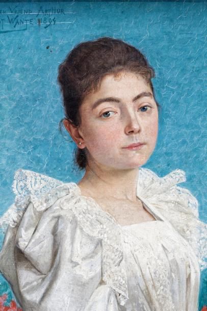 WANTE Ernest (1872-1960) "Portrait en buste d'élégante", 1894, huile sur toile, signée,...