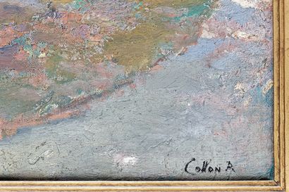 COLLON A. "Vieux chêne", XXe, huile sur toile, signée en bas à droite, 65x71 cm.
