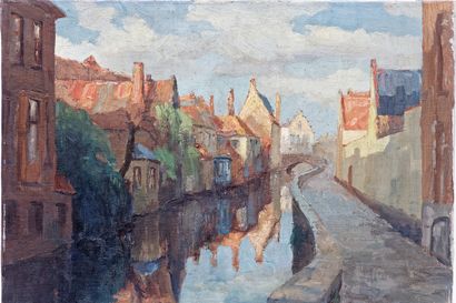 COSTENOBLE August (1894-1976) "Vue de Bruges", XXe, huile sur toile, signée en bas...