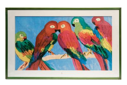 null TING Walasse (1929-2010), "Perroquets", reproduction encadrée, 63,5x115 cm (à...