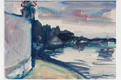 HOWET Marie (1897-1984) HOWET Marie (1897-1984), "Paysage fluvial", XXe, aquarelle...