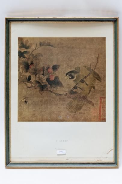 CHINE "Bord de rivière", XXe, lithographie polychrome, 31x41,5 cm (à vue) ; on y...