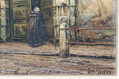 GEVERS René (1869-?) Ensemble de quatre œuvres :

- "Ruelle", huile sur carton, signée...