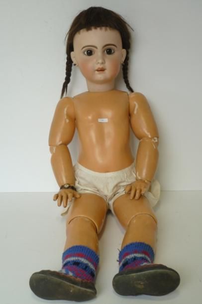null JUMEAU - FRANCE, grande poupée à tête en biscuit de porcelaine, bouche ouverte,...