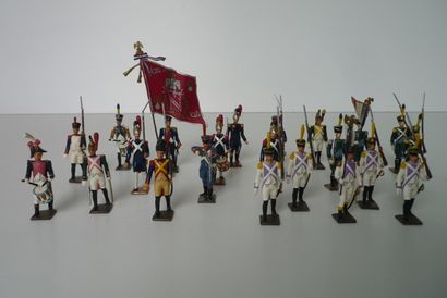null Figurines en plomb CBG ou Mignot (+/- 20) : ensemble de soldats dont deux porte-drapeau,...