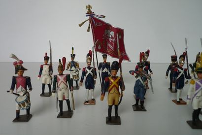 null Figurines en plomb CBG ou Mignot (+/- 20) : ensemble de soldats dont deux porte-drapeau,...