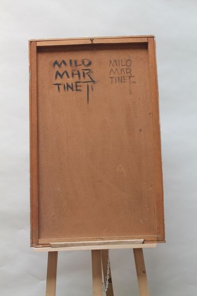 MARTINET Milo (1904-1988) "Chaise dans un intérieur", XXe, huile sur panneau, signée...