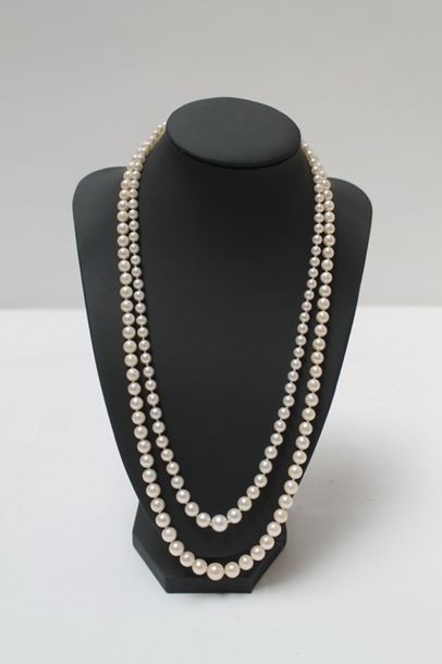 null Collier de perles à double rang en chute, l. 53 cm env.