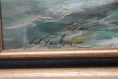 École hollandaise "Marine", XXe, huile sur toile, signée en bas à gauche, 50x60 ...
