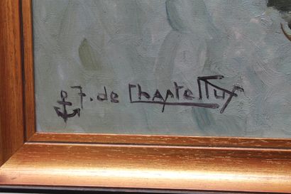 DE CHASTELLUS F. "Port breton", XXe, huile sur toile, signée en bas à gauche, 68,5x65,5...