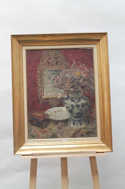 ROCHER Ernest (1872-1938) "Nature morte aux fleurs", 1923, huile sur toile, signée...