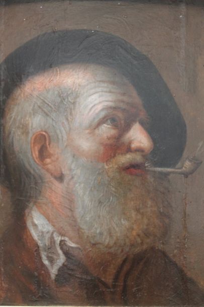 null ANONYME, "Homme à la pipe", circa 1700, huile sur panneau, 36,7x32,3 cm [bel...
