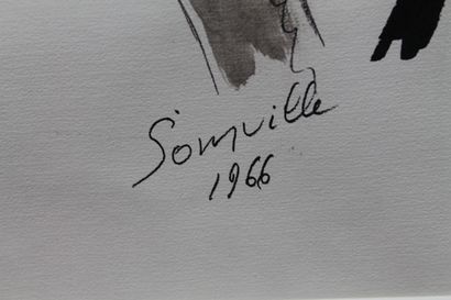 SOMVILLE Roger (1923-2014) "Tête de femme" et "Homme barbu", 1966, paire d'encres...