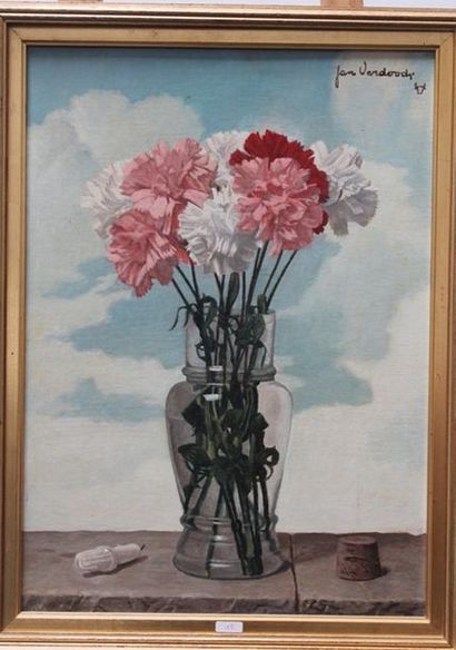 VERDOODT Jan (1908-1980) "Œillets", XXe, huile sur panneau, signée et monogrammée...