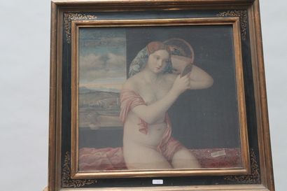 null ANONYME, "Vénus", XIXe, huile sur panneau joliment encadrée, annotations au...