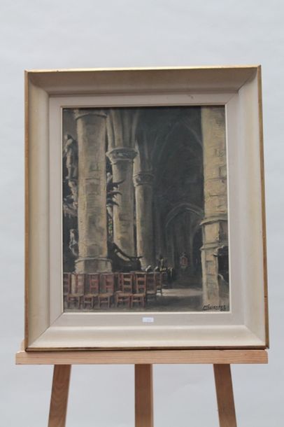 VOLCKAERT Piet (1902-1973) "Intérieur d'église", XXe, huile sur toile, signée en...