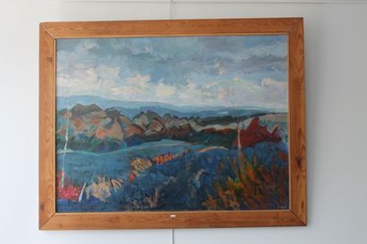 CORBEEL Patricia "Paysage", XXe, huile sur toile, signée en bas à droite, 96,5x129,5...