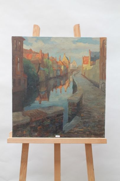 COSTENOBLE August (1894-1976) "Vue de Bruges", XXe, huile sur toile, signée en bas...