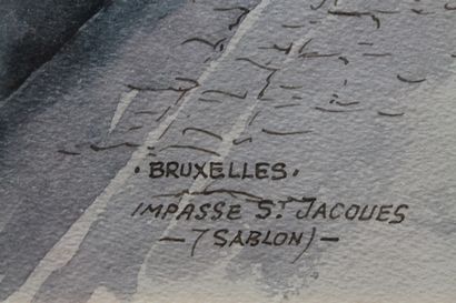 null MATHY, "Bruxelles - Impasse Saint-Jacques (Sablon)", XXe, aquarelle sur papier,...