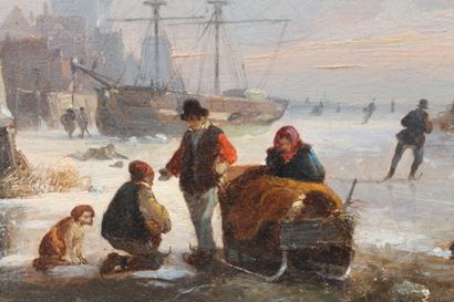 null RUYTEN Jan Michiel (1813-1881), "Paysage hivernal animé", [18]53, huile sur...
