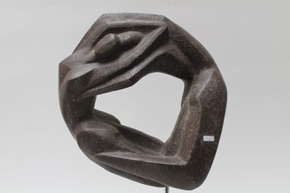 null CANNEEL Anne (1950-2017), "La Roue", 2009, grès et granito, signé et daté, 15x41...