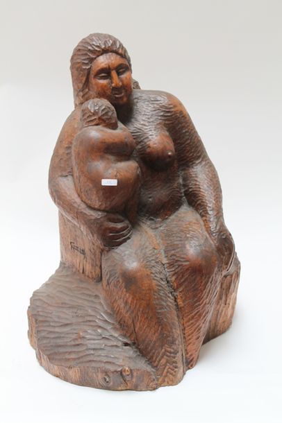 null CANNEEL Anne (1950-2017), "La Mère", 1972, bois de chêne, 56x 45x 40 cm.