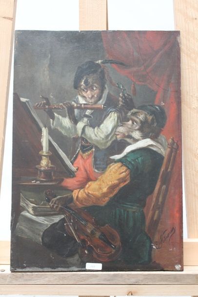 null NOTERMAN Emmanuel (1808-1863), "La Leçon de musique", XIXe, huile sur panneau,...