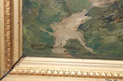null BOULENGER Hippolyte (1837-1874), "Sentier", fin XIXe, huile sur panneau d'acajou,...