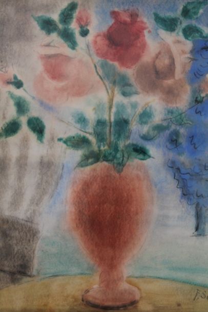 null SCHIRREN Ferdinand (1872-1944), "Bouquet", XXe, technique mixte sur papier,...