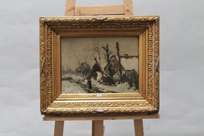 null VERHEYDEN Isidore (1846-1905), "Paysage hivernal animé", XIXe, huile sur toile,...