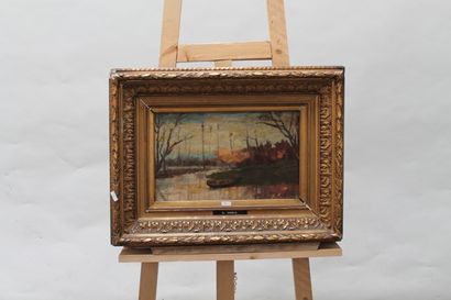 null VOGELS Guillaume (1836-1896), "Paysage lacustre", XIXe, huile sur panneau, signée...