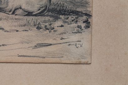 null VERBOECKHOVEN Eugène (1798/99-1881), "Chêvre", XIXe, crayon sur papier, monogrammé...