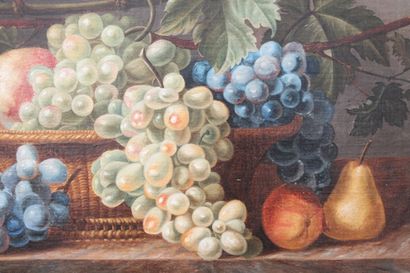 null ÉCOLE BELGE, "Nature morte aux fruits", XIXe, huile sur toile, signée [D. Provost]...