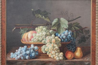 null ÉCOLE BELGE, "Nature morte aux fruits", XIXe, huile sur toile, signée [D. Provost]...