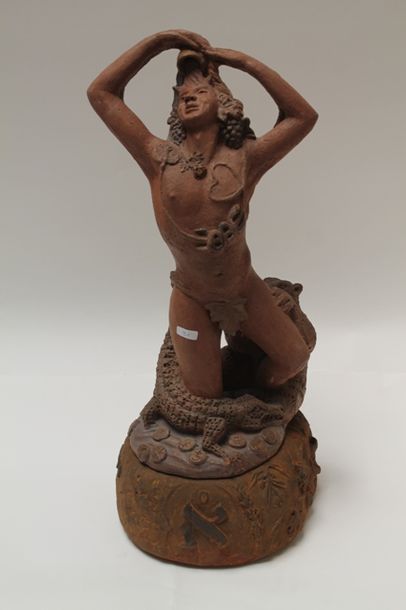 null CANNEEL Anne (1950-2017), "Le Fou", 2001, statue en terre cuite reposant sur...